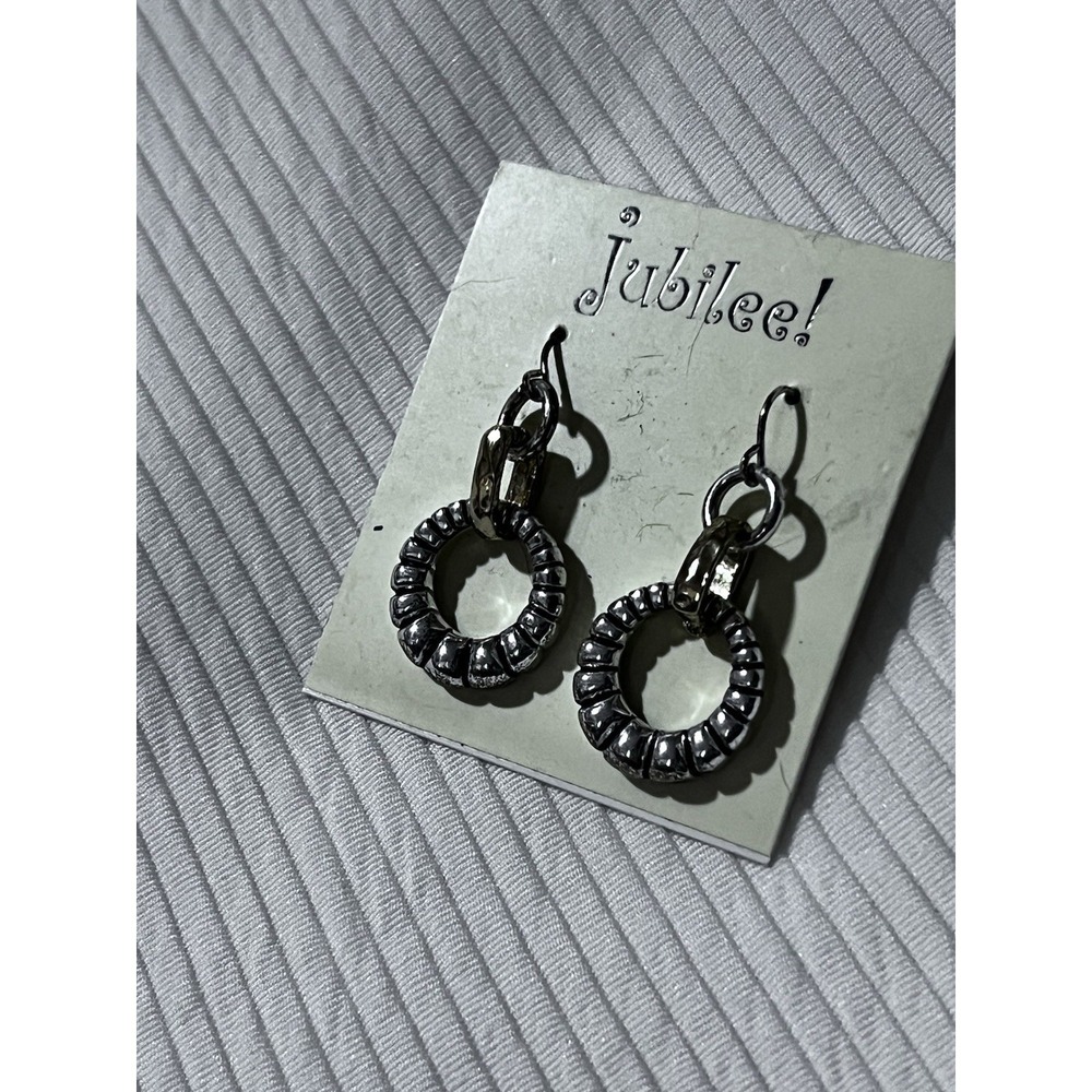 Bold, Bohemian, Silver toned Hoop Earrings By Jubilee! NOC NEW Gift - Picture 4 of 4
